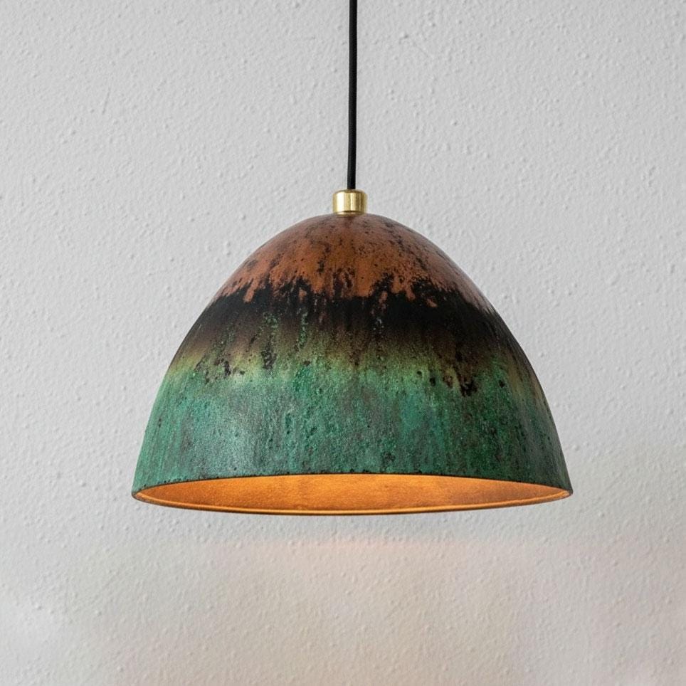 Green Patina Copper Pendant Light – Handmade Ceiling Lamp Kitchen Island Light Fixture