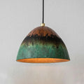 Handmade Green Patina Copper Pendant Light – Rustic Dome Ceiling Fixture