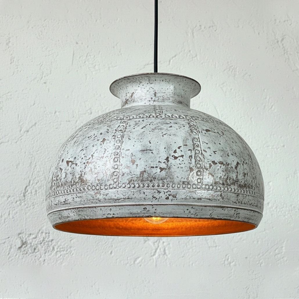 White Patina Copper Dome Pendant Light – Rustic Ceiling Fixture Farmhouse Lighting