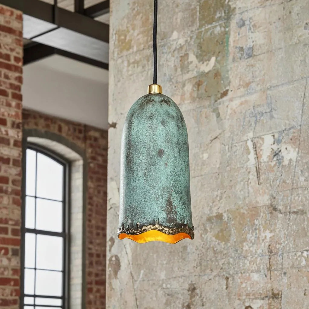 Handmade Verdigris Copper Pendant Light for Rustic Kitchen Island
