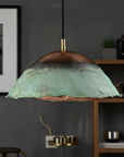 Handmade Green Patina Copper Pendant Light – Rustic Hammered Dome Ceiling Lamp
