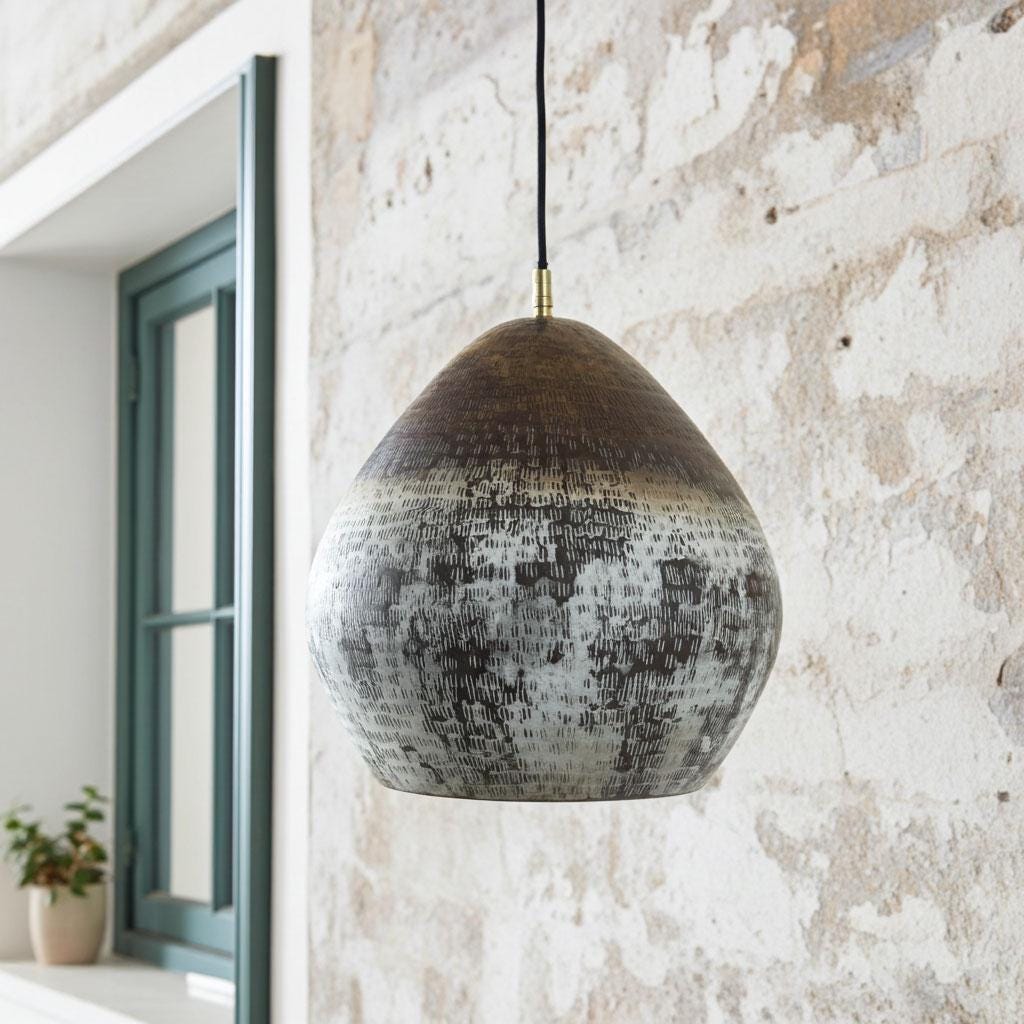 Oxidized Copper Teardrop Pendant by Coppersouk • Burnished Artisan Ceiling Light • Handcrafted Dining Kitchen Island Lamp