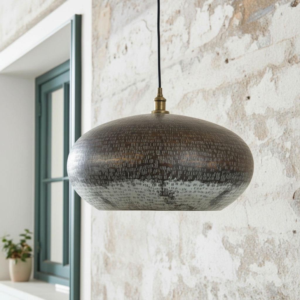 Oxidized Copper Pendant Light – Handmade Dome Ceiling Lamp Kitchen Island