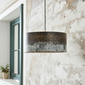 Oxidized Copper Drum Pendant Light – Handcrafted Patina Ceiling Lamp for Living Room or Kitchen Island