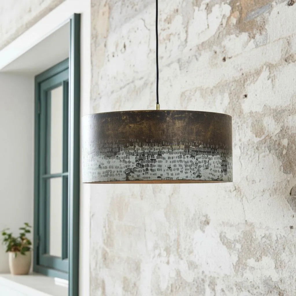 Handmade Oxidized Copper Drum Pendant Light for Kitchen Island
