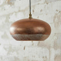 Oxidized Copper Pendant Light – Handmade Patina Drum Ceiling Lamp for Kitchen Island or Dining Room
