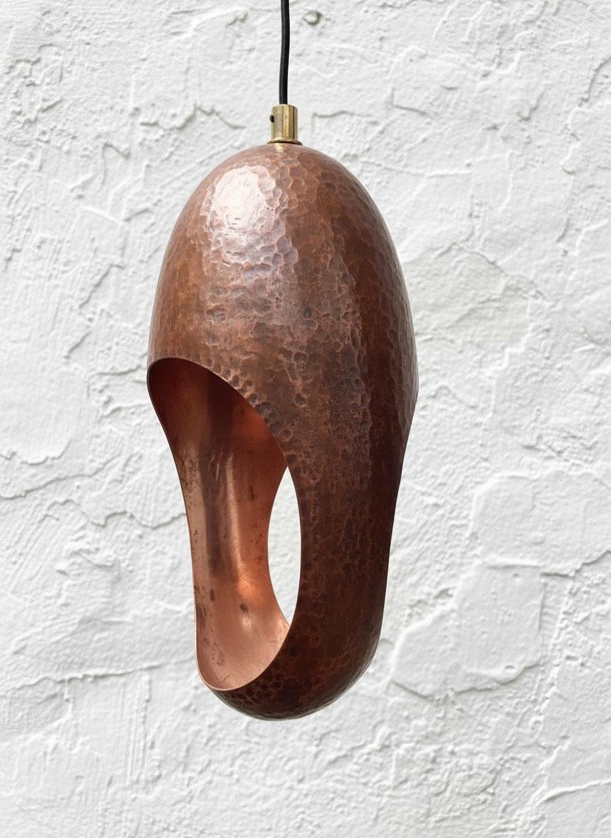 Hammered Copper Pendant light, Handmade Vintage Farmhouse Lighting, Sculptural Oxidized pendant lamp