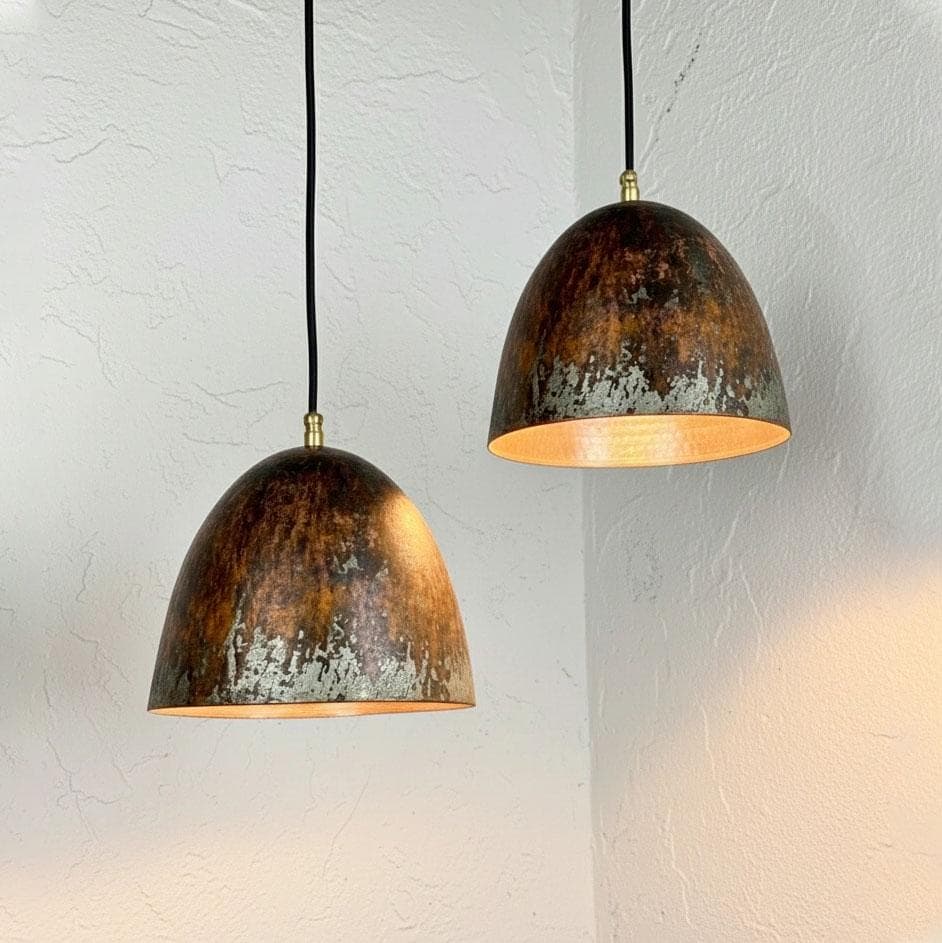 Set of 2 Oxidized Pendant Light | Two Kitchen Island Pendant Lights | Handmade Copper Kitchen Island Hanging Lamp