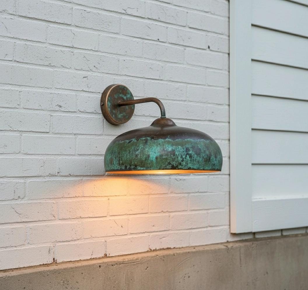 Oxidized Copper Wall Sconce – Handmade Green Patina Light Fixture Rustic Indoor and Outdoor Decor