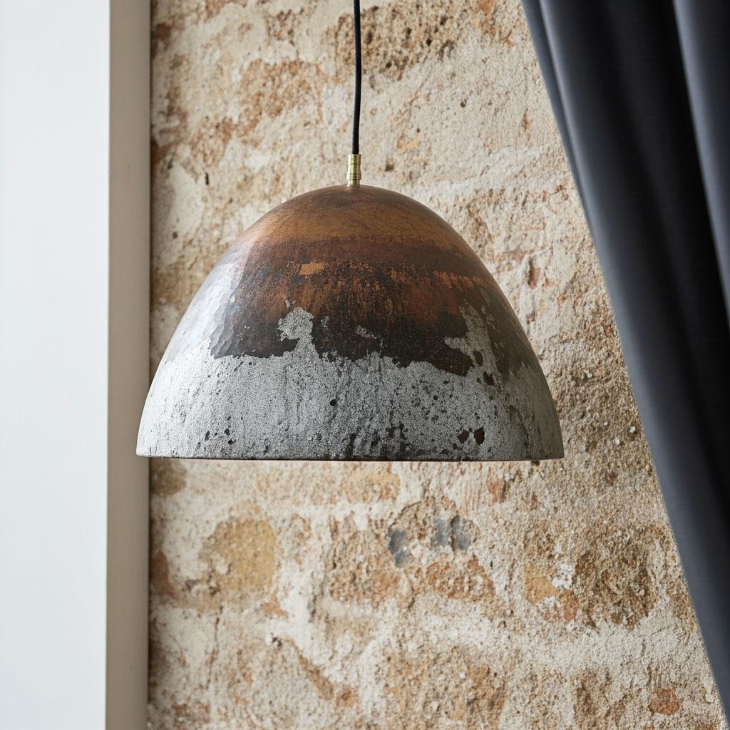 Oxidized Copper Dome Pendant Light – Rustic Industrial Ceiling Lamp for Kitchen Island ,Dining Room