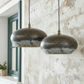 Set of 2 Oxidized Copper Dome Pendant Lights – Two Handcrafted Ceiling Fixtures Dining Room