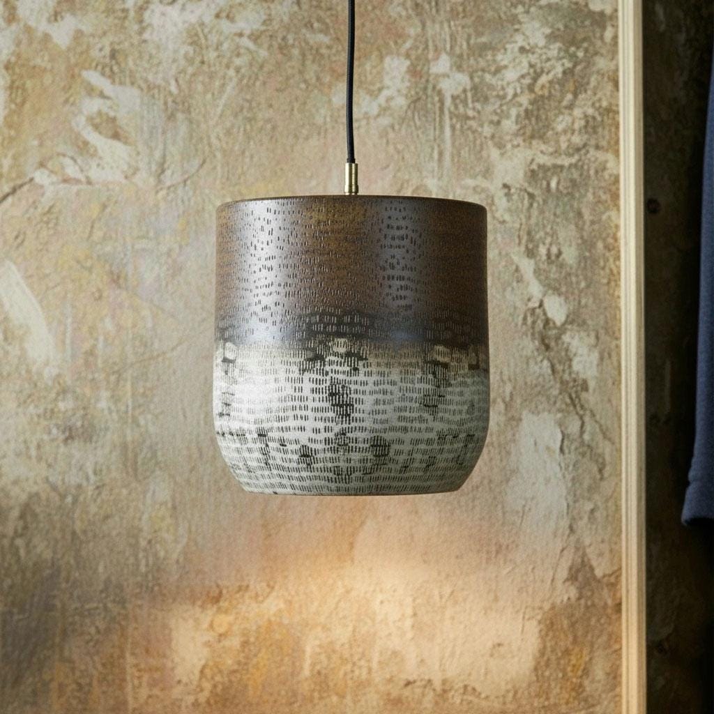 Vintage Copper Drum Pendant – Handmade Oxidized Ceiling Light for Dining Room or Bedroom