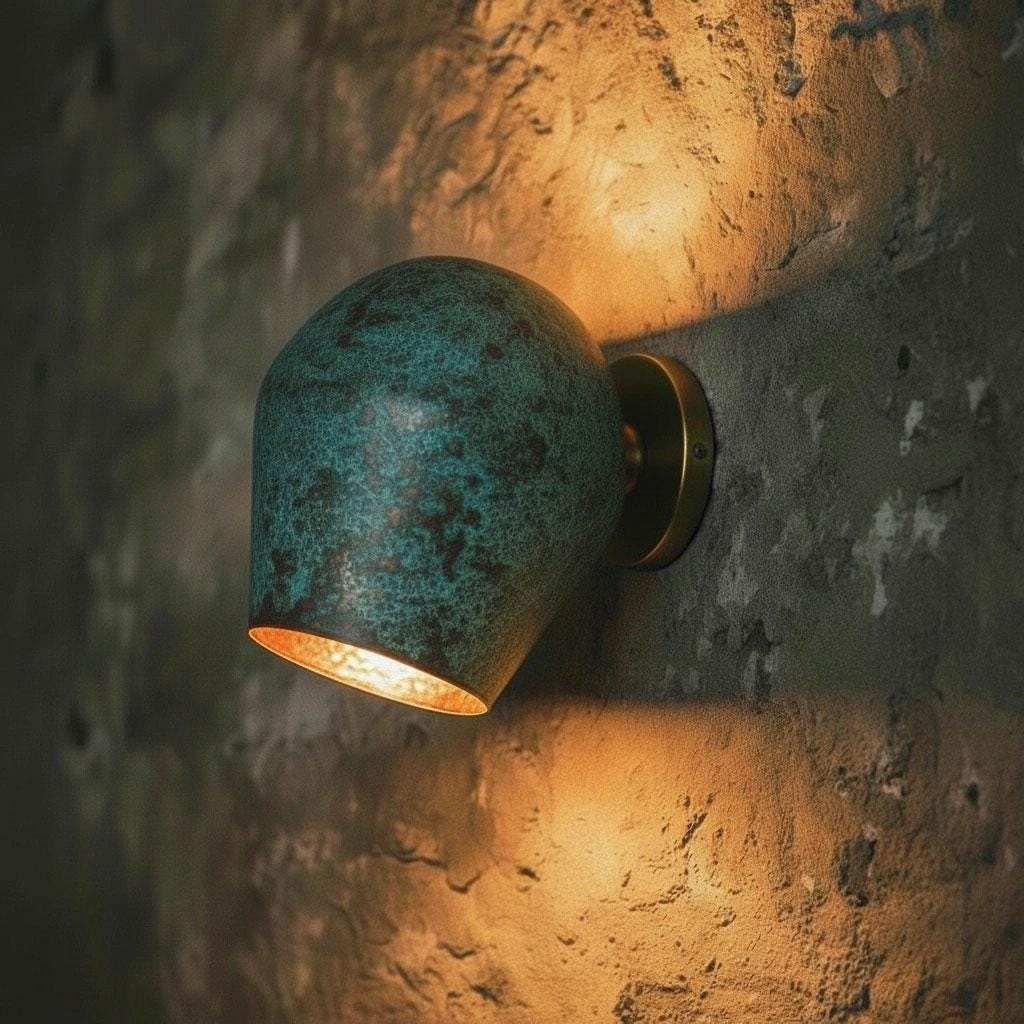 Green Patina Copper Wall Sconce – Handmade Oxidized Dome Light Fixture