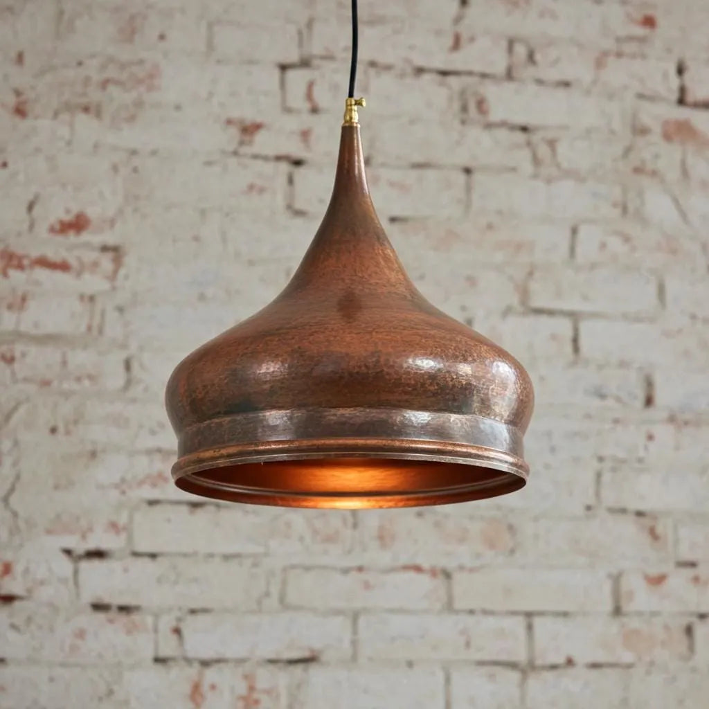 Handmade Copper Bell Pendant Light – Rustic Kitchen Island Lamp