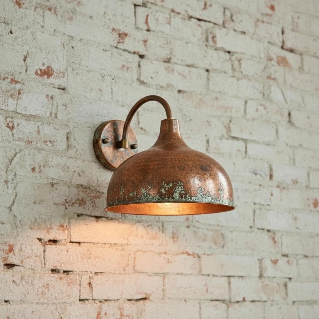 Rustic Copper Wall Sconce – Handmade Patina Vintage Outdoor Wall Lamp