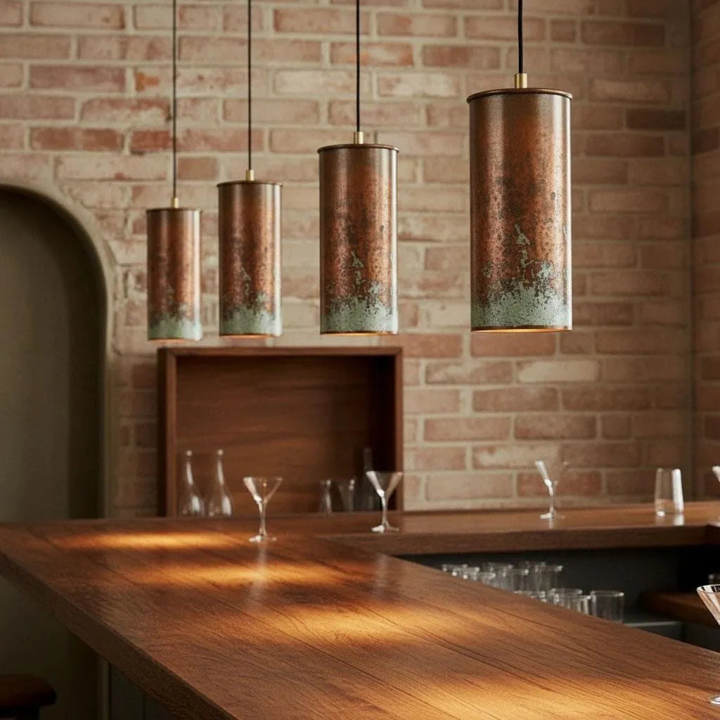 Handmade Aged Copper Cylinder Pendant Light for Kitchen Island