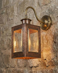 Copper Outdoor Wall Lantern – Handmade Brass Arm Sconce with Clear Glass for Rustic Porch & Garden Lighting