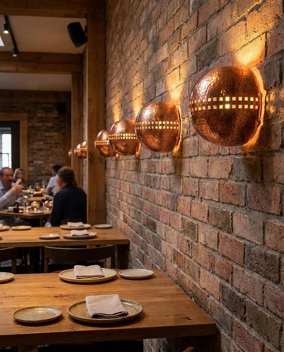 Hammered Copper Globe Light with Square Cutouts – Rustic Round Wall Sconce