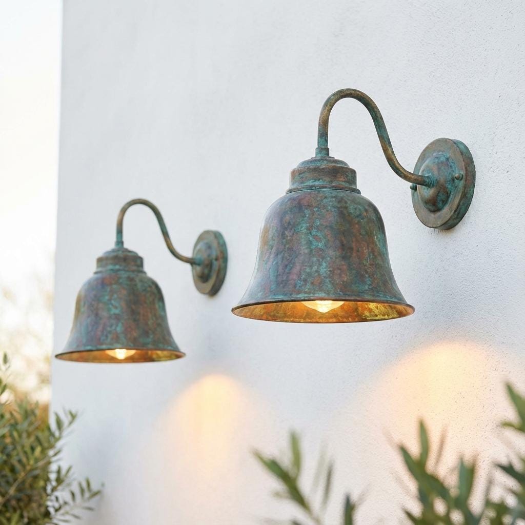 Verdigris Copper Outdoor Sconce – Patina Wall Light Rustic Farmhouse , Green Patina Lighting