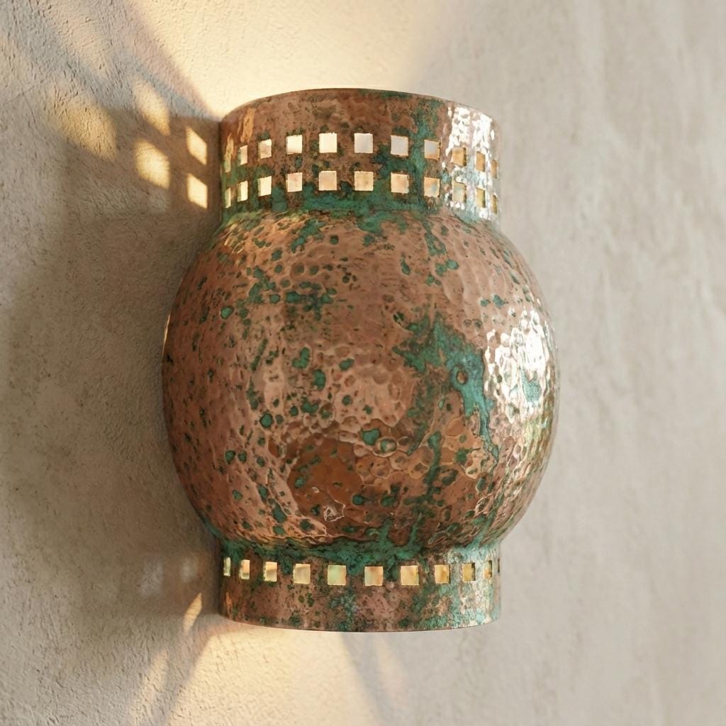 Copper Wall Sconce Fixture – Handcrafted Hammered Patina Interior Wall Light