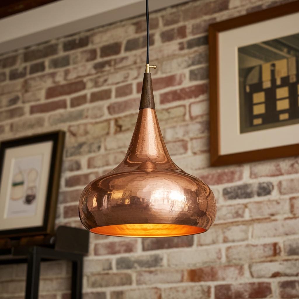 Rustic Hammered Copper Ceiling Pendant – Handcrafted Dome Light Fixture for Kitchen Island Lighting