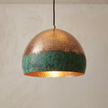 Copper Dome Pendant Light Hammered Green Oxidized Ceiling Lamp
