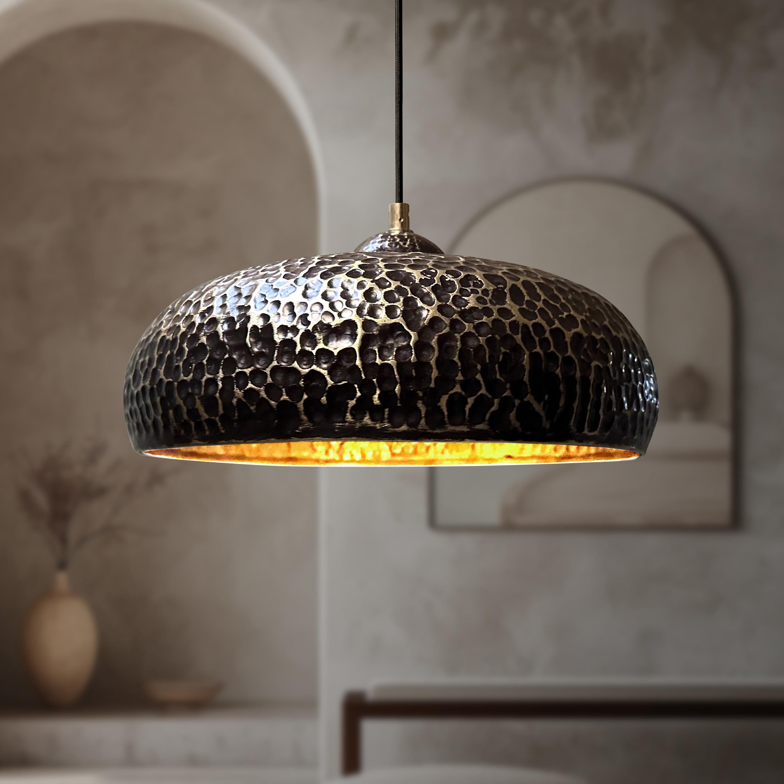 Brass Pendant Light in Black Finish: Farmhouse Ceiling Lamp for Kitchen Island Lighting