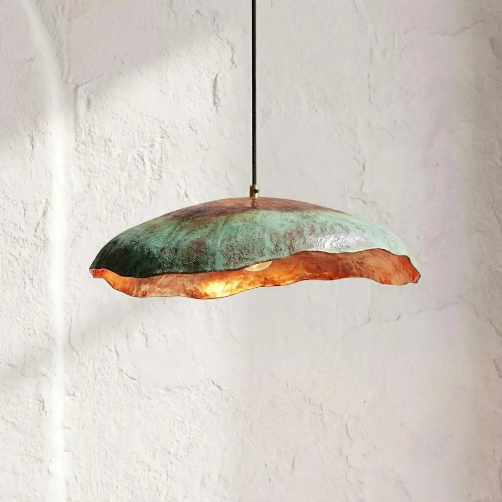 Handmade Green Patina Copper Pendant Light – Organic Sculptural Lamp