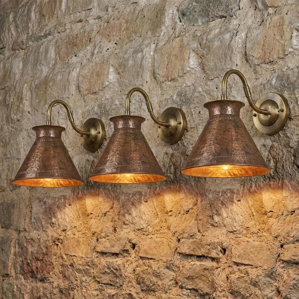 Handmade Hammered Copper Wall Sconce – Rustic Cone Outdoor Light