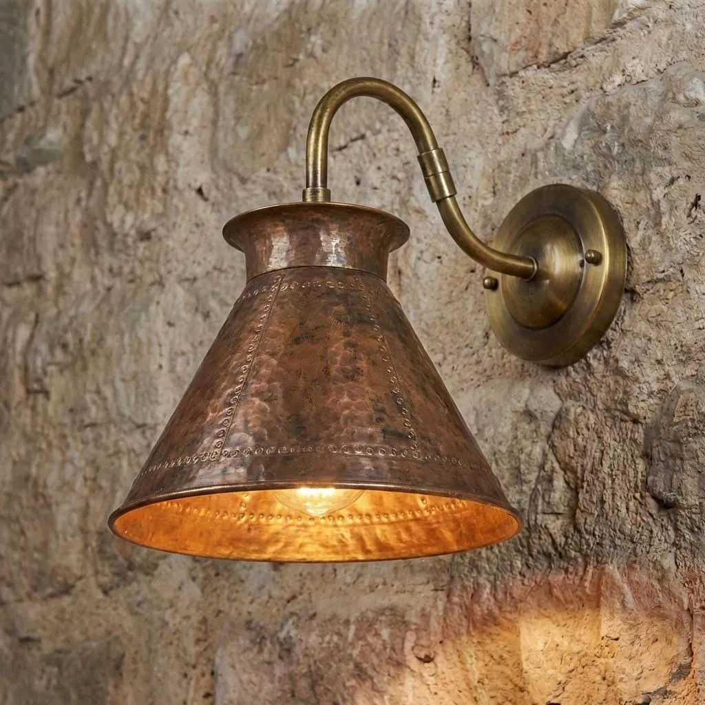 Handmade Hammered Copper Wall Sconce – Rustic Cone Outdoor Light