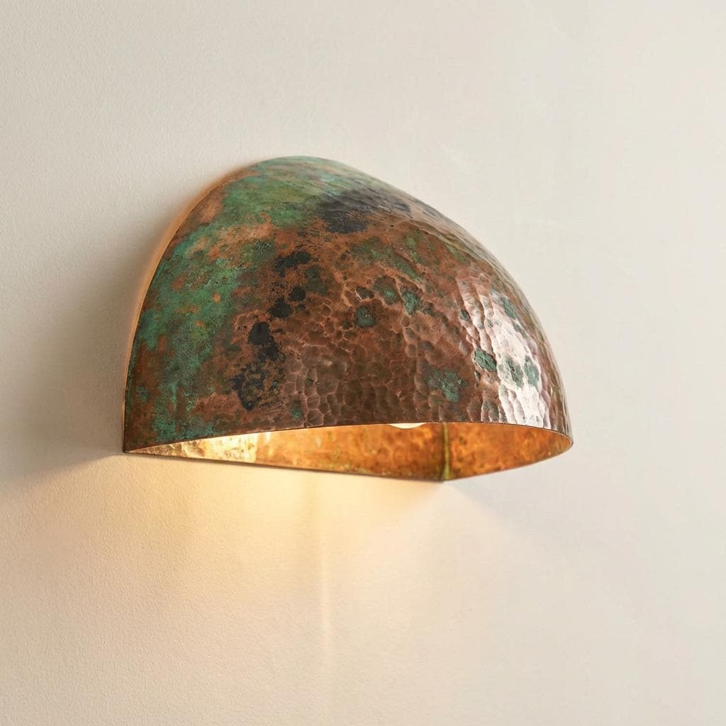 Green Patina Hammered Copper Pendant Light Handmade Ceiling Fixture