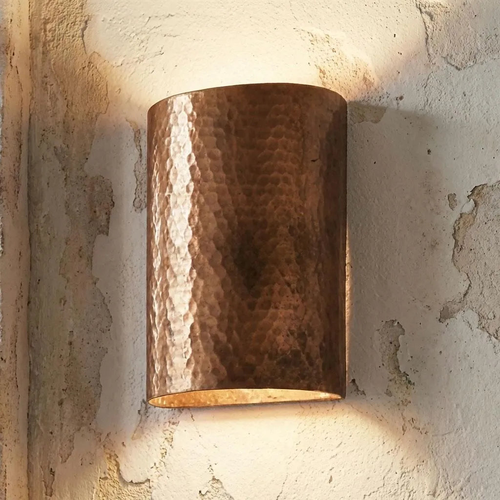 Handmade Hammered Copper Cylinder Wall Sconce – Rustic Up & Down Light