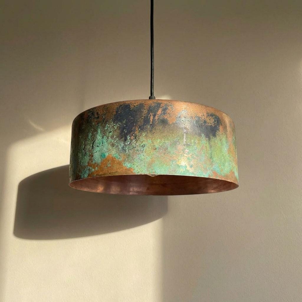 Handmade Green Patina Copper Pendant Light, Large Light fixture Kitchen Lighting