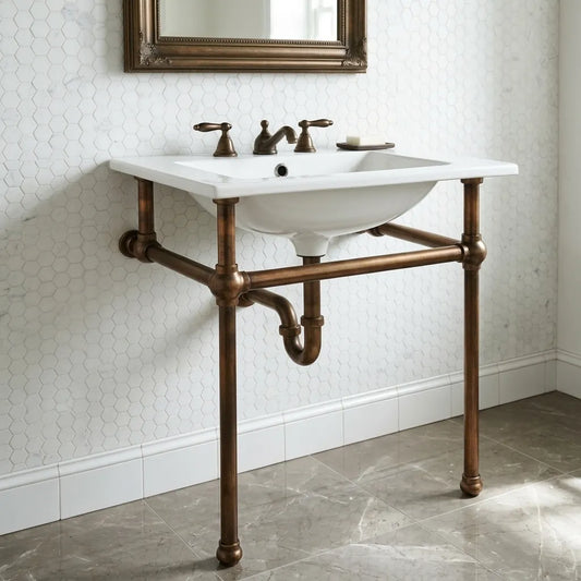 Aged Copper Console Sink Stand – Rustic Vanity Frame