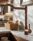 Aged Copper Kitchen Faucet with High Arc Swivel Spout