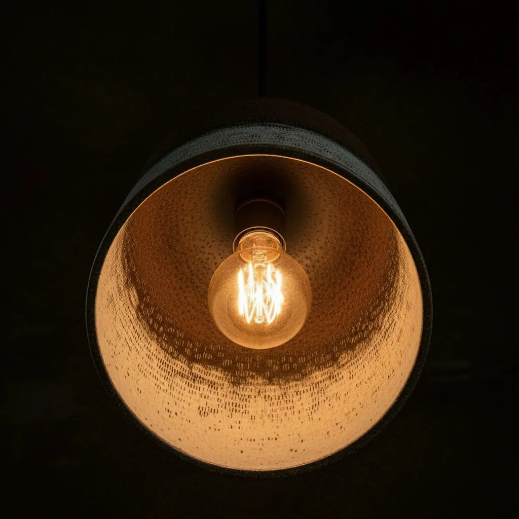 Handmade Oxidized Copper Drum Pendant Light – Rustic Ceiling Lamp